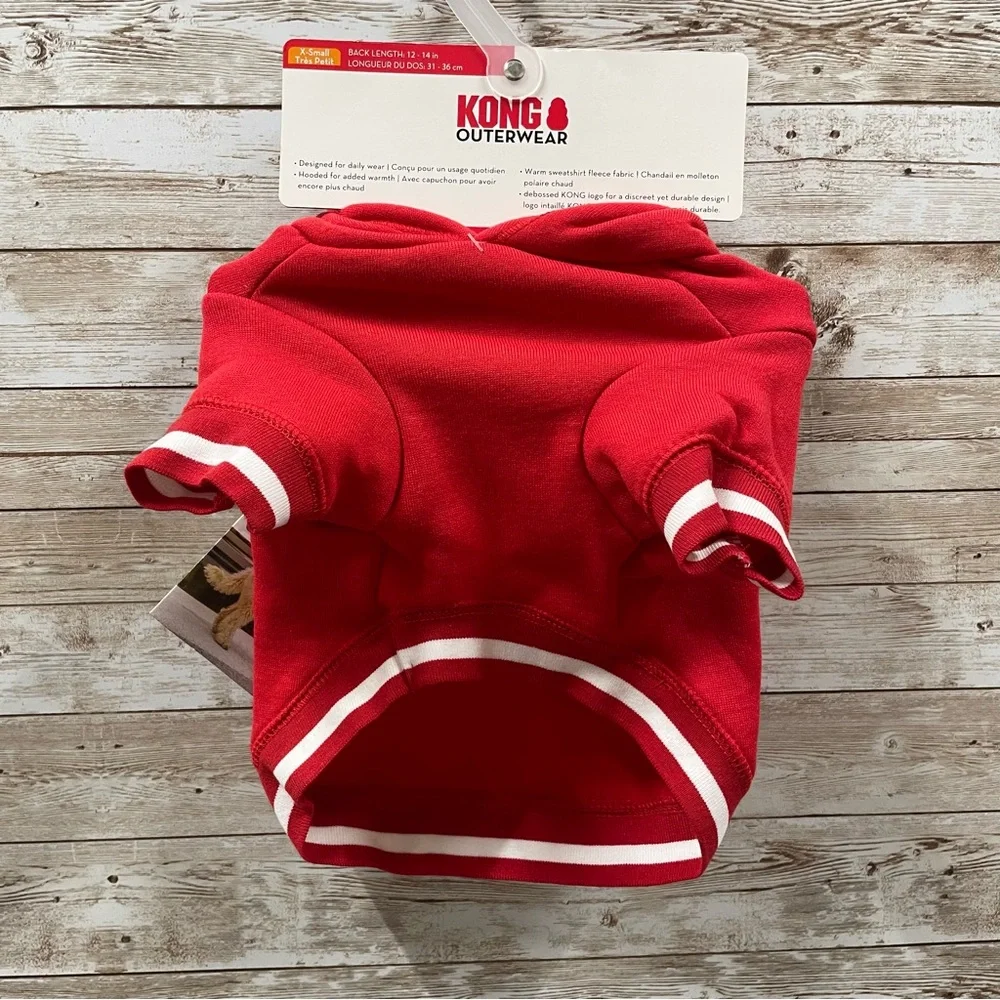 Dog KONG OuterWear Size XS Trim striped Fleece pull over Hoodie Red & White‎